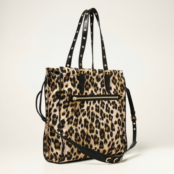 SOLD⛔️Authentic MOSCHINO leather/cotton cheetah print top zip tote/Crossbody - Picture 4 of 16